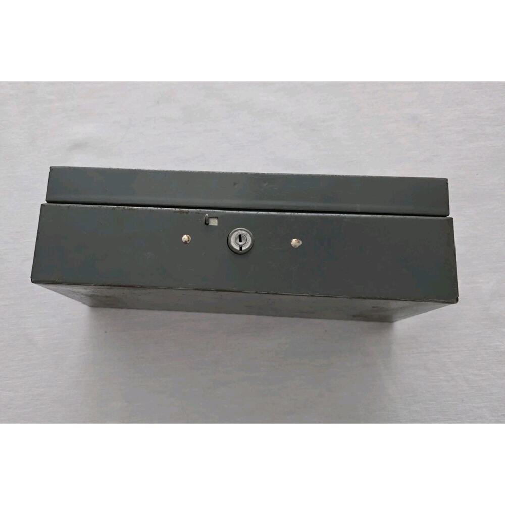 Mid Century metal Money box vintage Grey Steel master 10x5x3